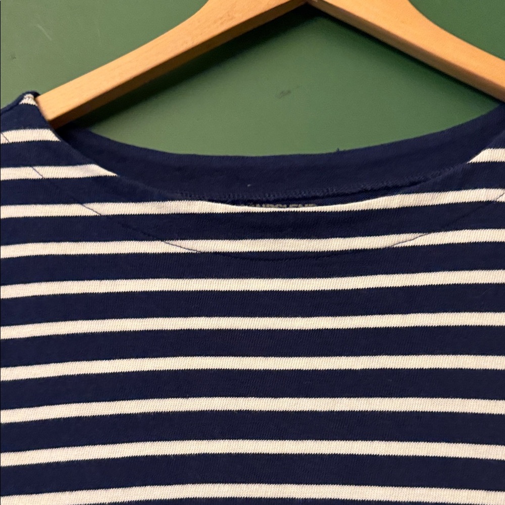 Lands' End Navy & White Striped Boatneck 3/4 Sleeve Nautical Knit Top Coastal - Picture 4 of 9